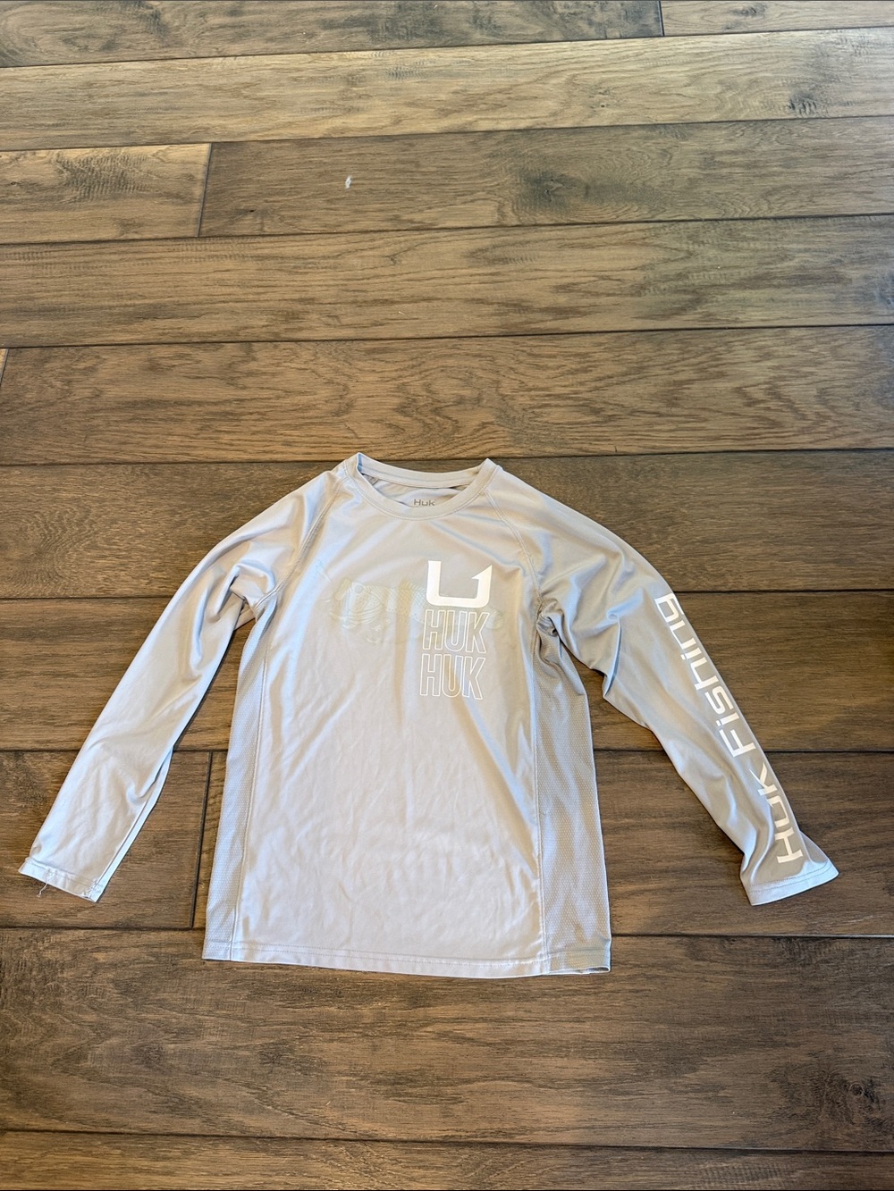 Huk Light Gray Long Sleeve Performance Tee with Logo